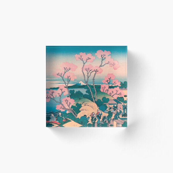 Spring Picnic under Cherry Tree Flowers, with Mount Fuji background Acrylic Block