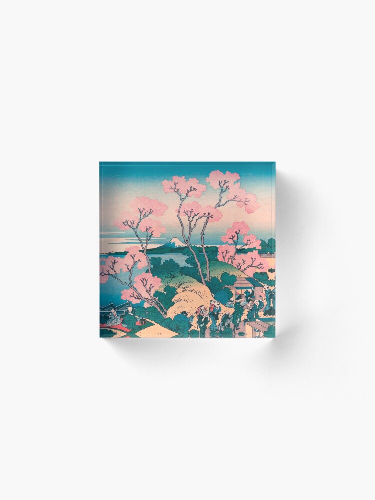 Alternate view of Spring Picnic under Cherry Tree Flowers, with Mount Fuji background Acrylic Block