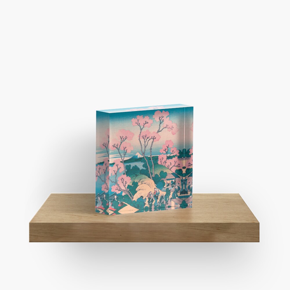Spring Picnic under Cherry Tree Flowers, with Mount Fuji background Acrylic Block