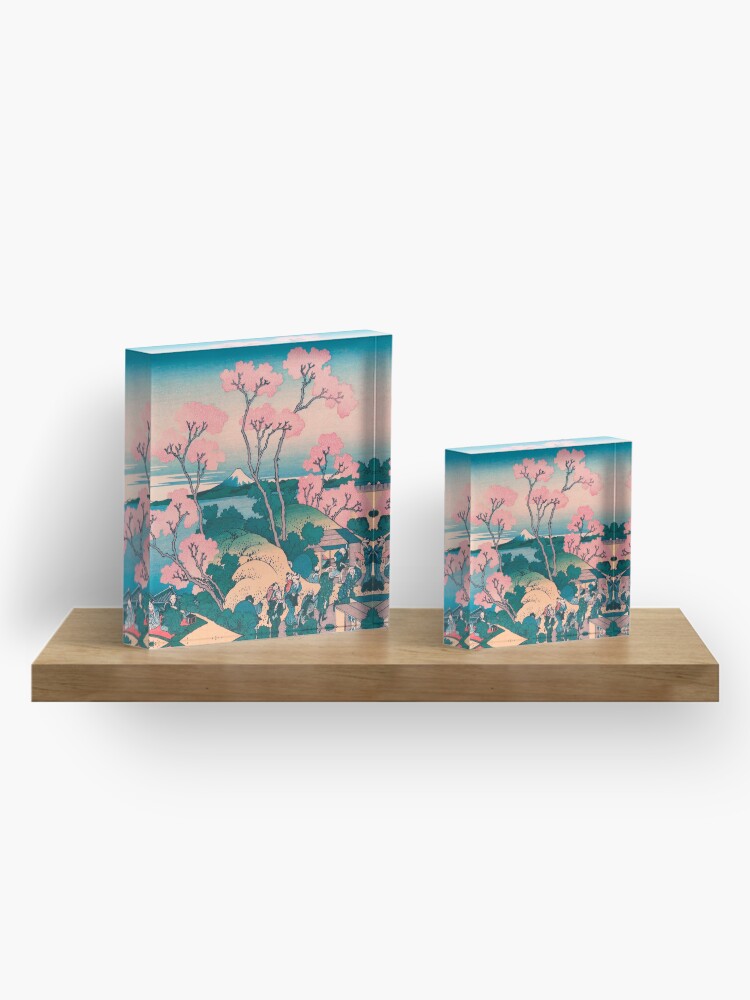 Alternate view of Spring Picnic under Cherry Tree Flowers, with Mount Fuji background Acrylic Block