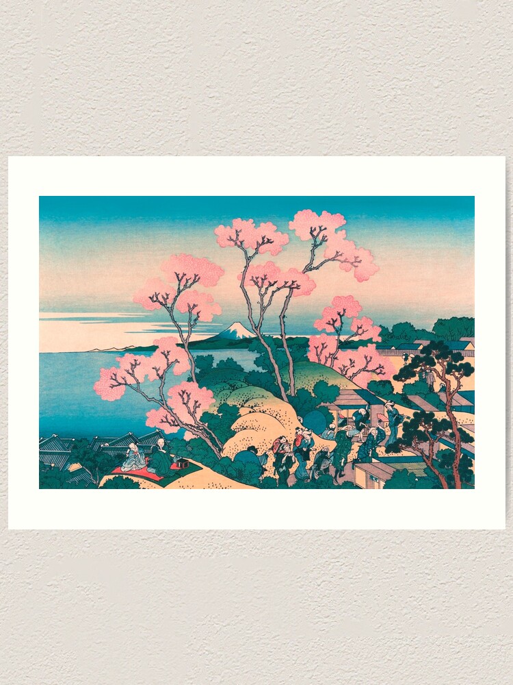 Vista alternativa de Lámina artística Picnic de primavera bajo las flores del cerezo, con el fondo del monte Fuji