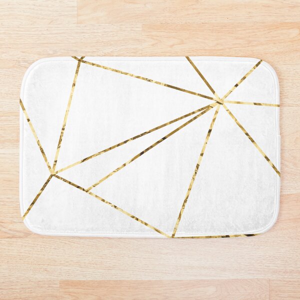 Gold Lines Polygonal minimalist White Bath Mat