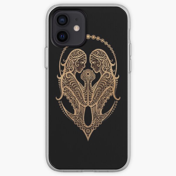 Signe zodiaque rustique Gemini sur fond noir Coque souple iPhone