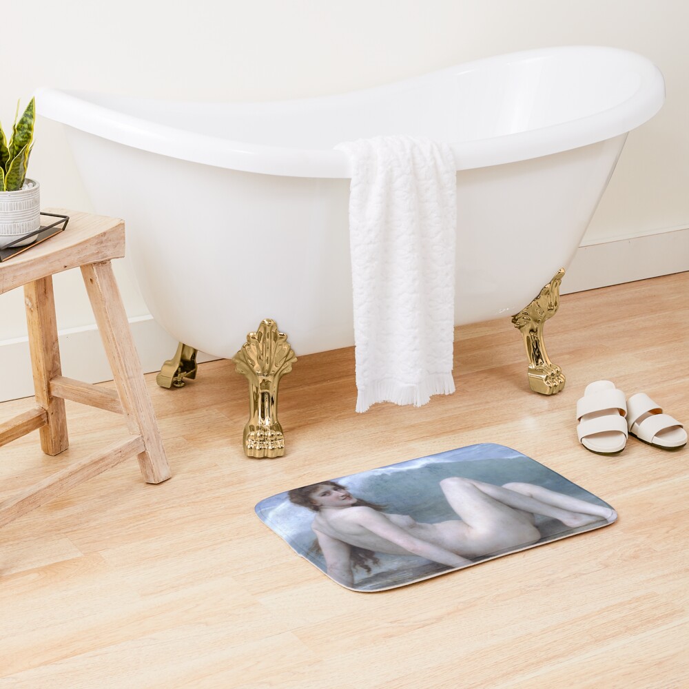 "WilliamAdolphe Bouguereau The Wave French" Bath Mat by Bebichic