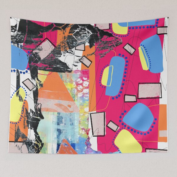 Item preview, Pink, blue and orange house in hiding digital abstract collage design designed and sold by Lanie K Art.