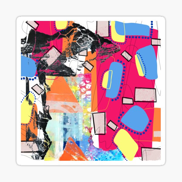 Pink, blue and orange house in hiding digital abstract collage design Sticker