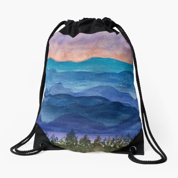 Blue Ridge Mountains Original Watercolor Painting Drawstring Bag