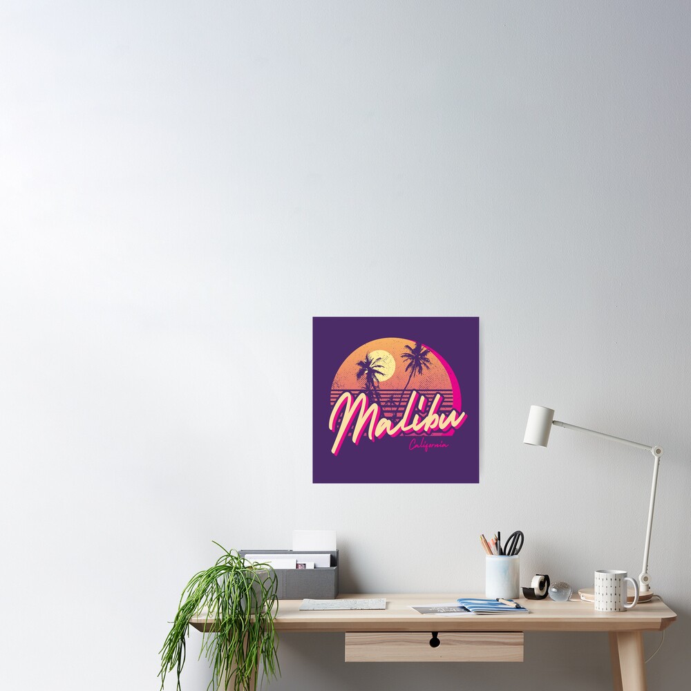 Retro Malibu California Sunset Beach Graphic Sticker for Sale by