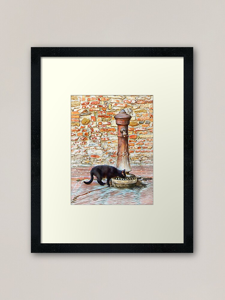 Alternate view of Thirsty Black Cat Framed Art Print
