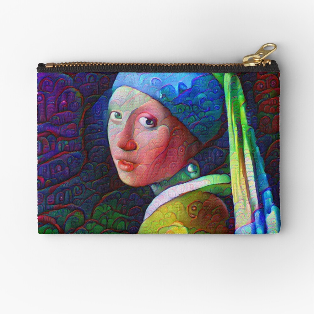DeepDreamed "Girl with a Pearl Earring" Zipper Pouch