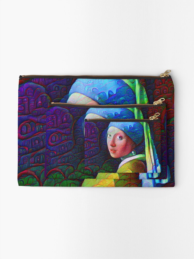 Alternate view of DeepDreamed "Girl with a Pearl Earring" Zipper Pouch