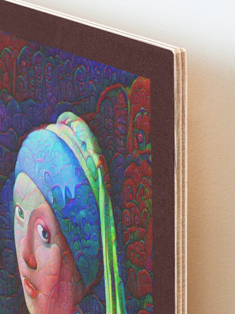 Alternate view of DeepDreamed "Girl with a Pearl Earring" Mounted Print