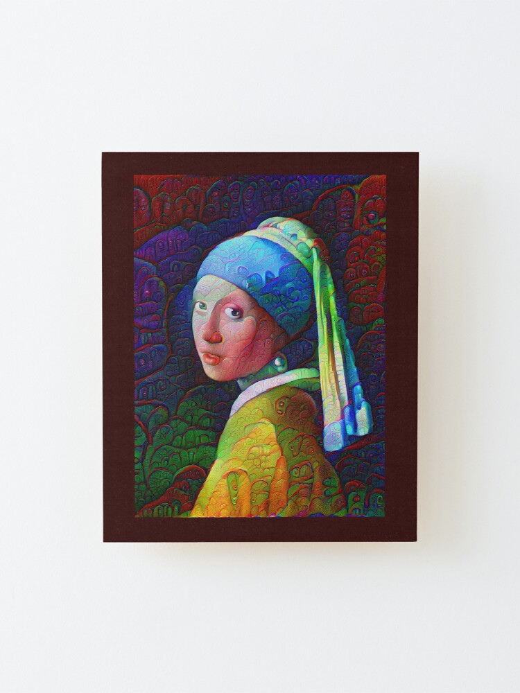 Alternate view of DeepDreamed "Girl with a Pearl Earring" Mounted Print