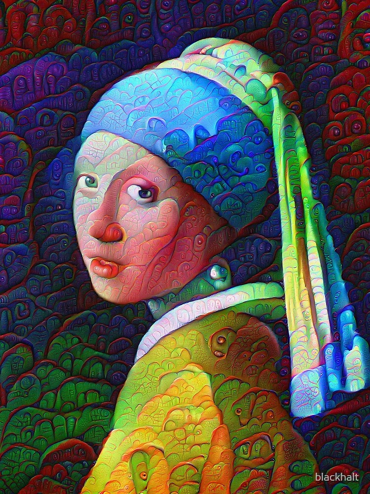 DeepDreamed "Girl with a Pearl Earring" by blackhalt