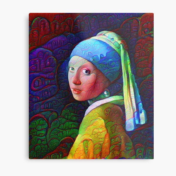 DeepDreamed "Girl with a Pearl Earring" Metal Print