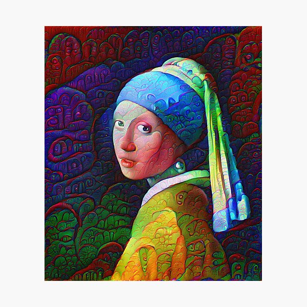 DeepDreamed "Girl with a Pearl Earring" Photographic Print