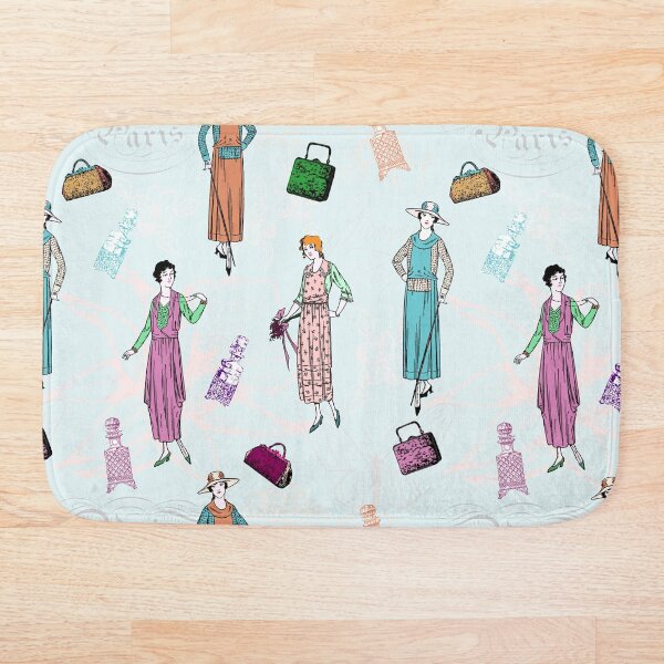 Item preview, Vintage Paris Ladies Fashion Vector Seamless Pattern with Liquor Bottles Handbags in Background of French Calligraphy Flowers Birds and Butterflies.  designed and sold by LizzyizzyDesign.
