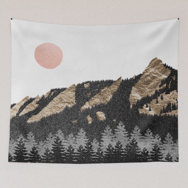 Item preview, Flatirons Gold // A Picture of Chautauqua Park Boulder, Colorado as an Abstract Landscape with Golden Peaks and the Rose Gold Sun designed and sold by 88mountainscape.