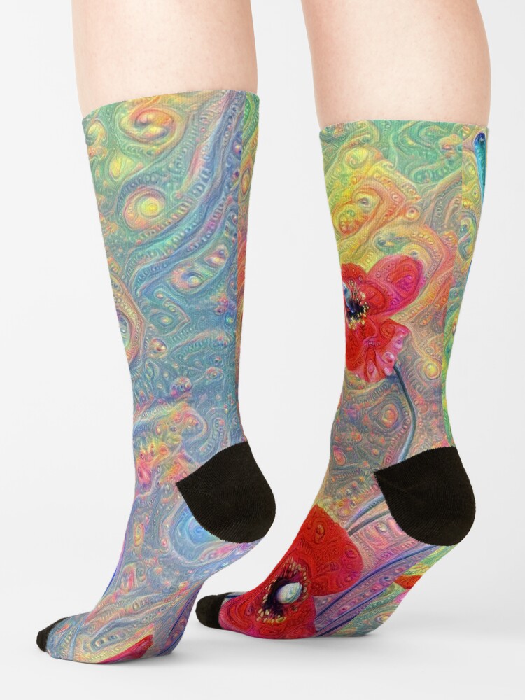 Alternate view of #Deepdreamed Poppies Socks