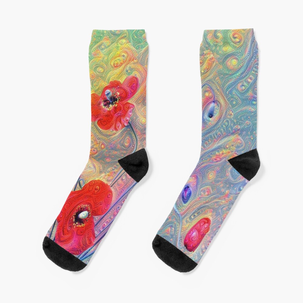 #Deepdreamed Poppies Socks