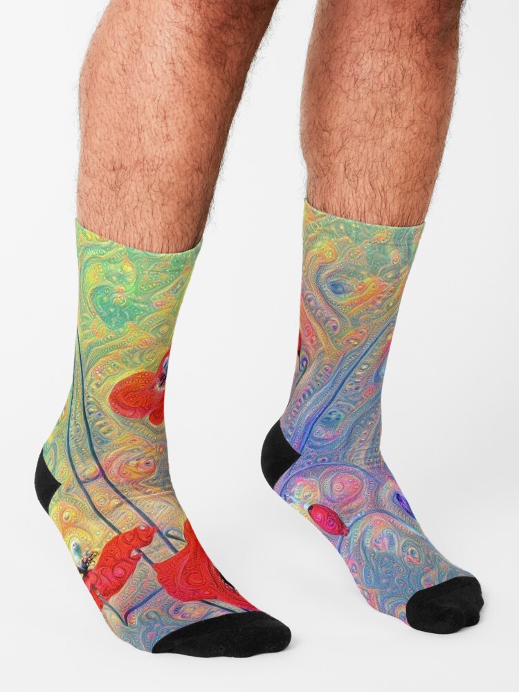 Alternate view of #Deepdreamed Poppies Socks