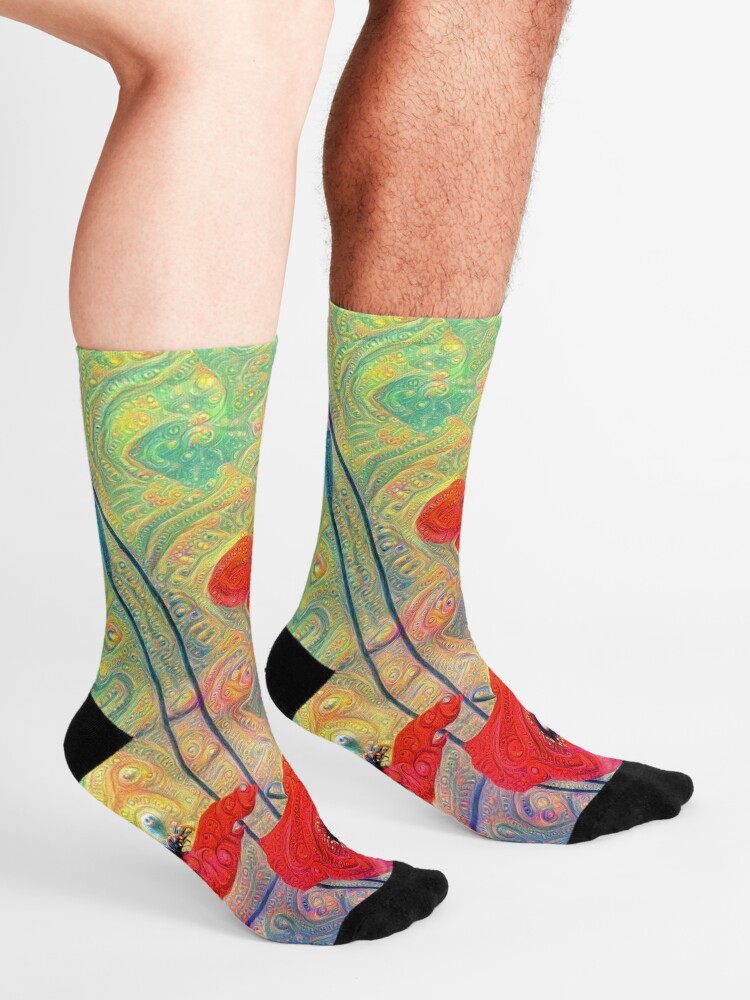 Alternate view of #Deepdreamed Poppies Socks