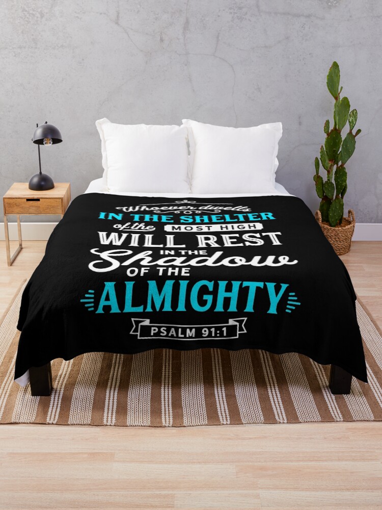 Thumbnail 1 of 6, Throw Blanket, Psalm 91 Bible Verse Quote Almighty Protection Refuge Art designed and sold by CreatedByHeidi.