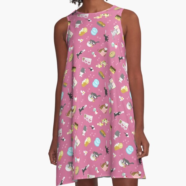 Cats Baking Cakes and other Sweets, in Pink A-Line Dress