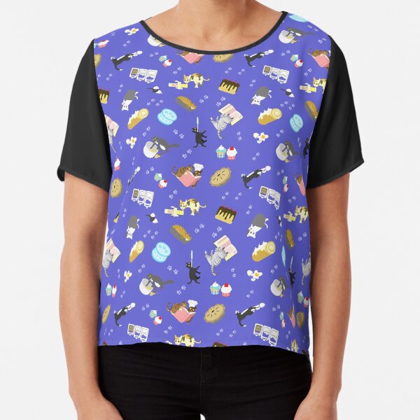 Cats Baking Cakes and other Sweets, in Blue Chiffon Top