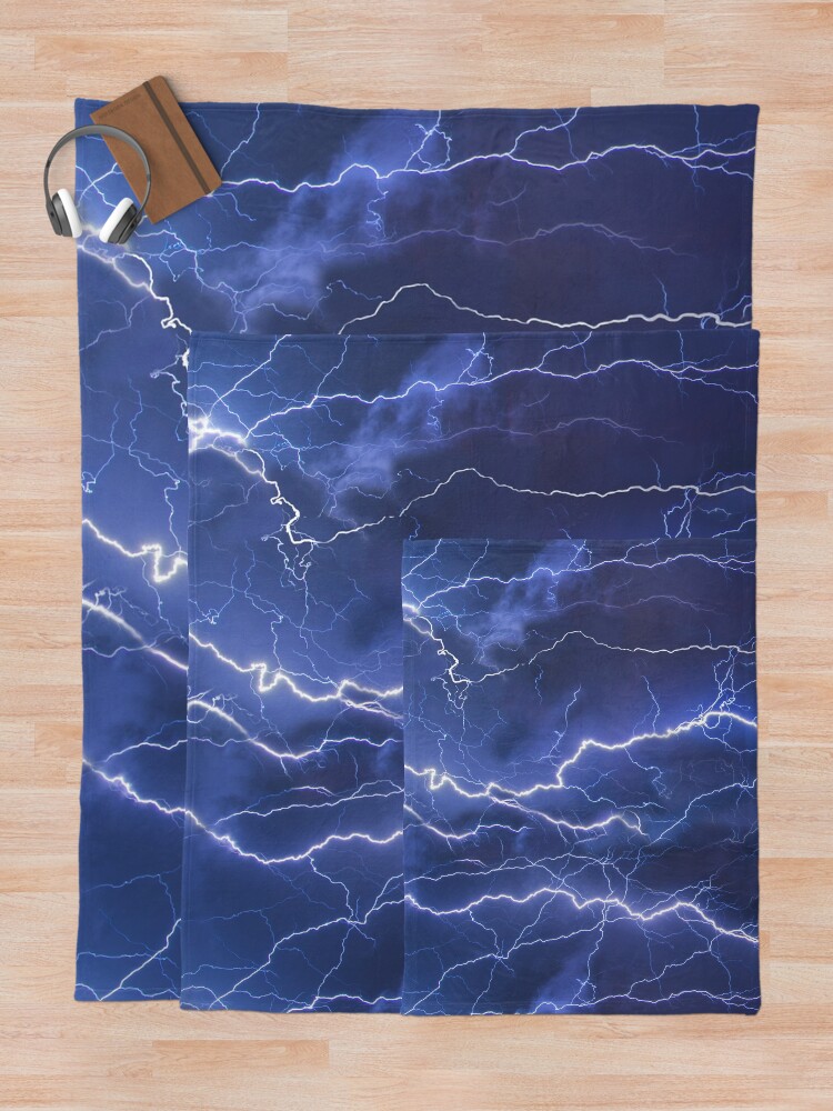 Thumbnail 5 of 6, Throw Blanket, Dazzling blue lightning designed and sold by SkyDiary.