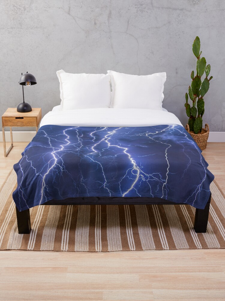 Thumbnail 1 of 6, Throw Blanket, Dazzling blue lightning designed and sold by SkyDiary.