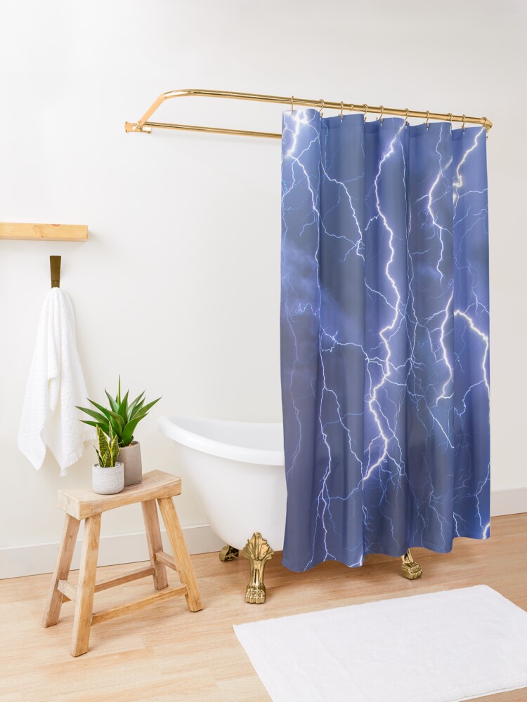 Alternate view of Dazzling blue lightning Shower Curtain