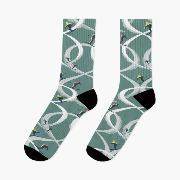 Item preview, Mid Century Figure 8 Skiers in Retro Style on Teal designed and sold by vinpauld.