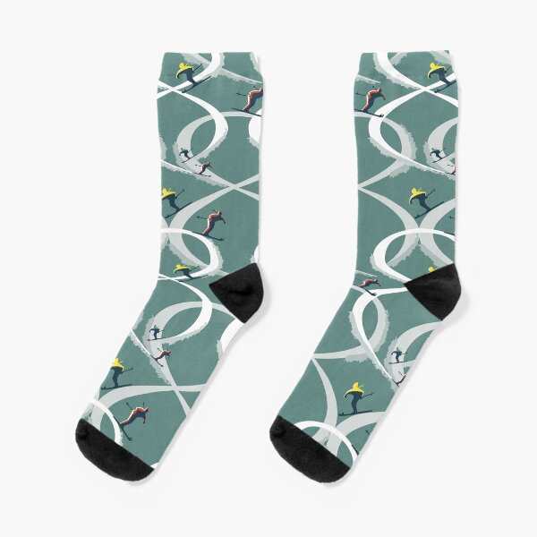 Item preview, Mid Century Figure 8 Skiers in Retro Style on Teal designed and sold by vinpauld.