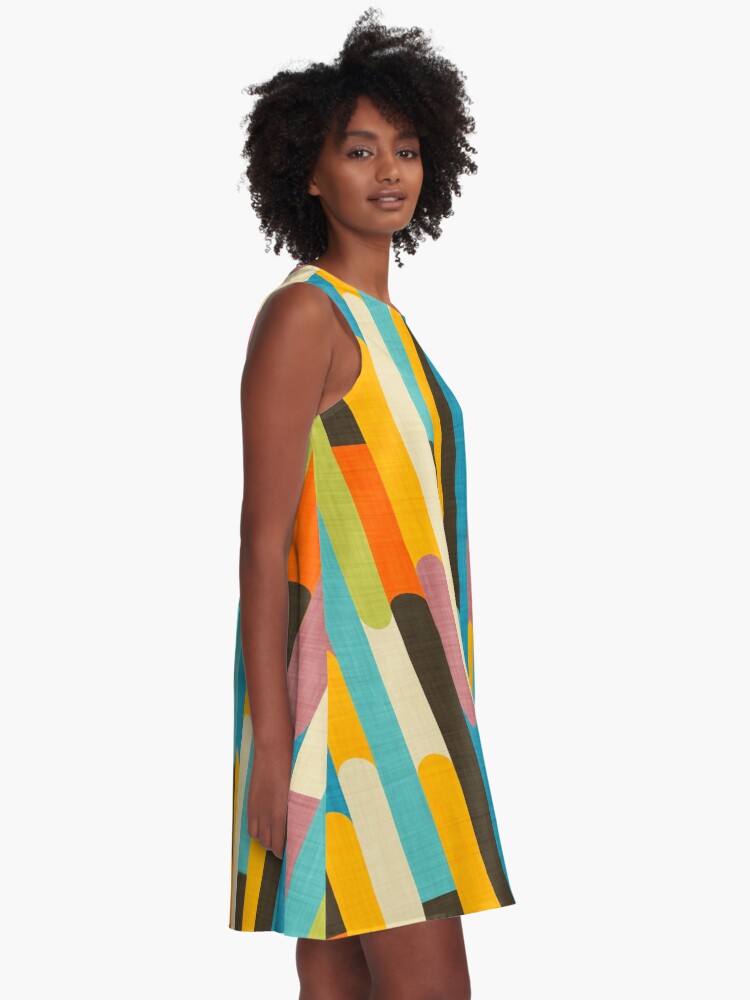 Alternate view of Retro Color Block Popsicle Sticks Blue A-Line Dress