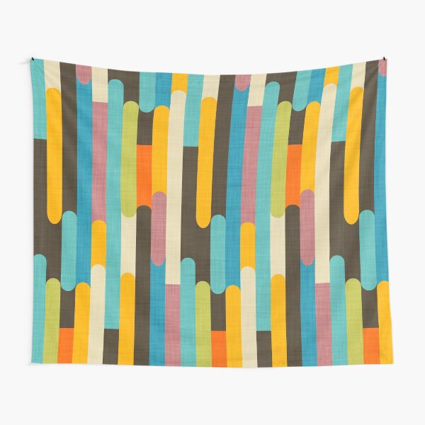 Retro Color Block Popsicle Sticks Blue Tapestry