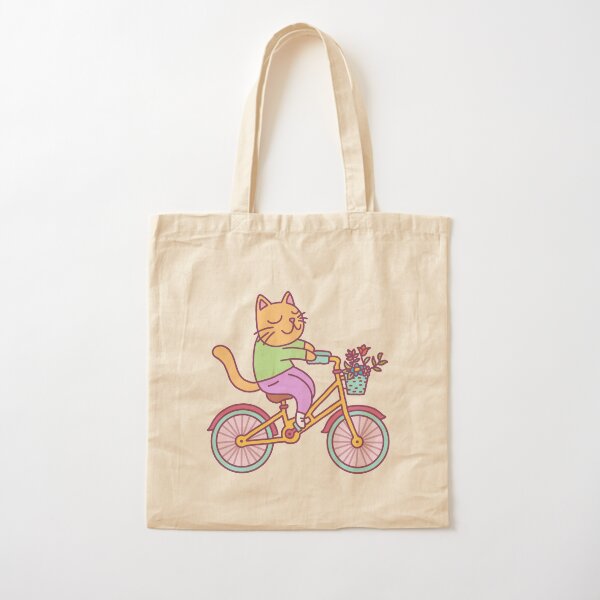 Happy Bicycle Kitty Cotton Tote Bag