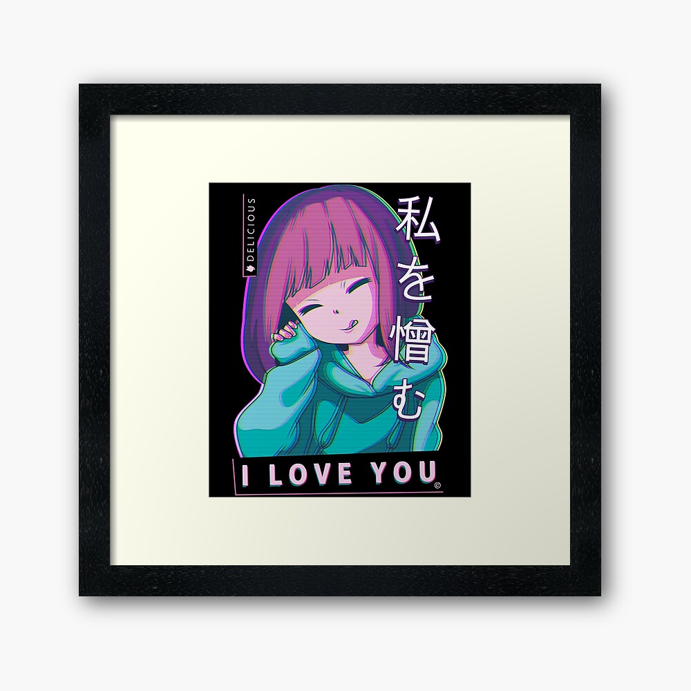 Hate Me I Love You Aesthetic Vaporwave Anime Girl Framed Art Print By Alexandergorham Redbubble