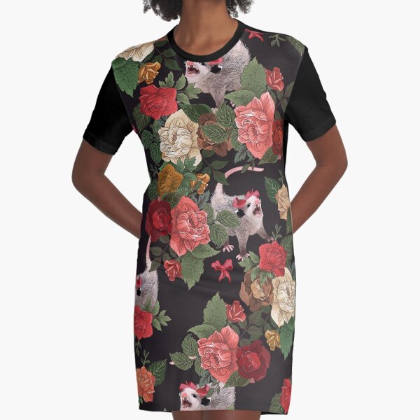Opossum floral pattern Graphic T-Shirt Dress