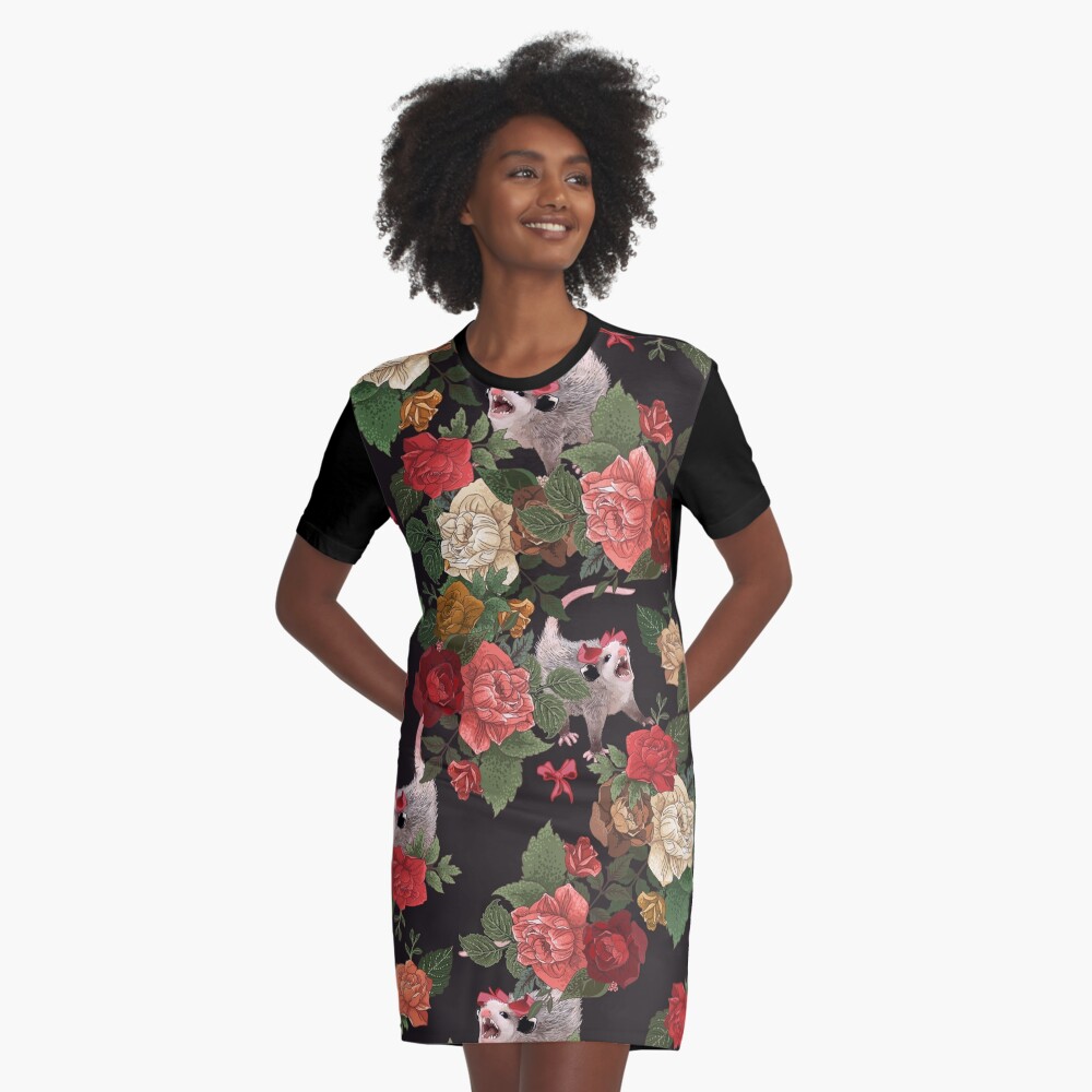 Opossum floral pattern Graphic T-Shirt Dress