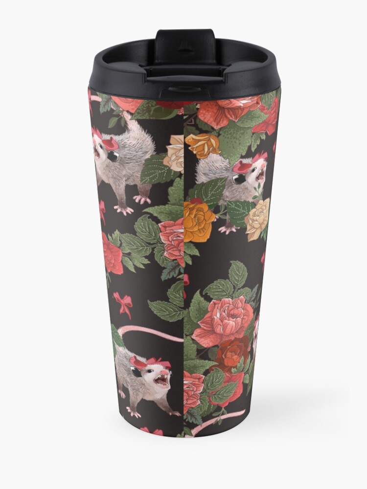 Alternate view of Opossum floral pattern Travel Coffee Mug