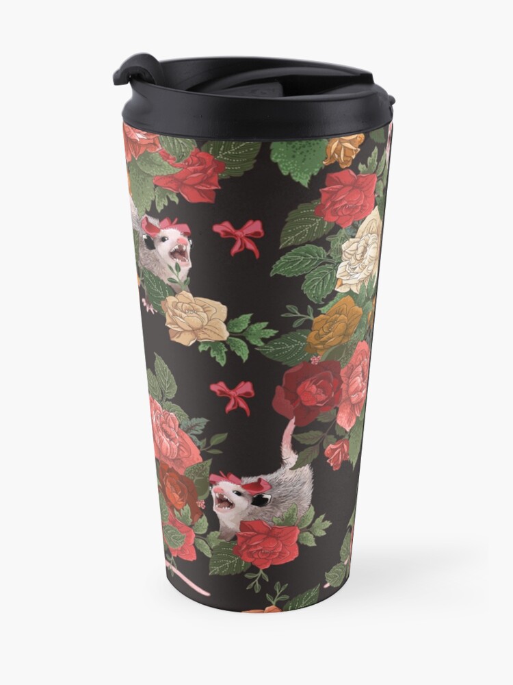 Alternate view of Opossum floral pattern Travel Coffee Mug