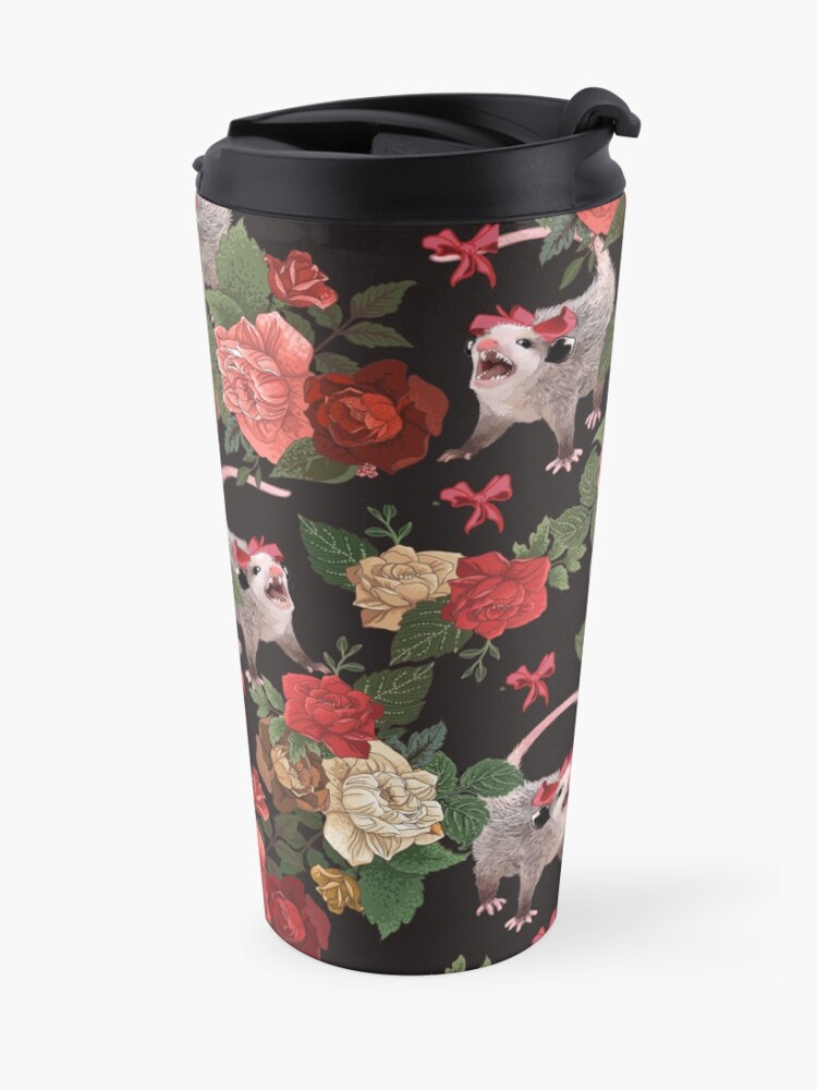Alternate view of Opossum floral pattern Travel Coffee Mug