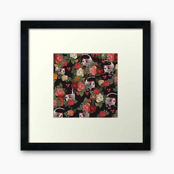 Opossum floral pattern Framed Art Print