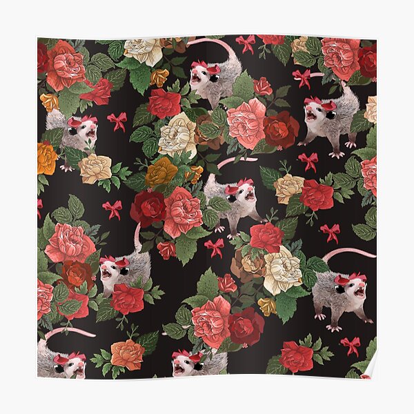Opossum floral pattern Poster