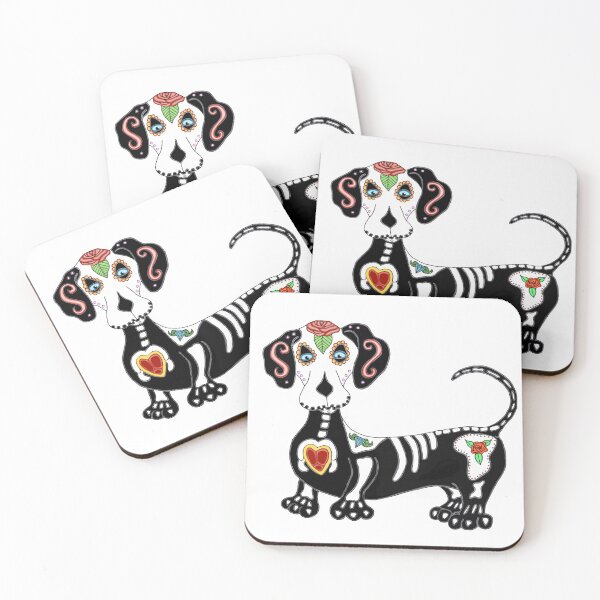 Dachshund Sugar Skull Coasters (Set of 4)