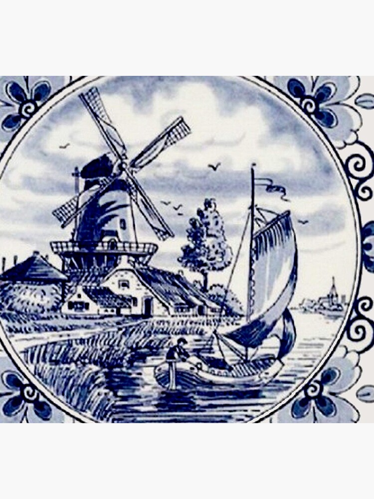 DUTCH BLUE DELFT: Vintage Windmill Print by posterbobs