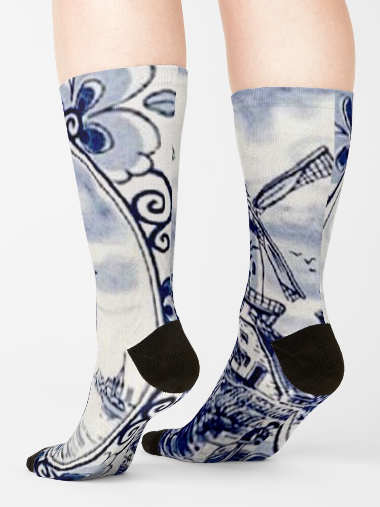 Alternate view of DUTCH BLUE DELFT: Vintage Windmill Print Socks