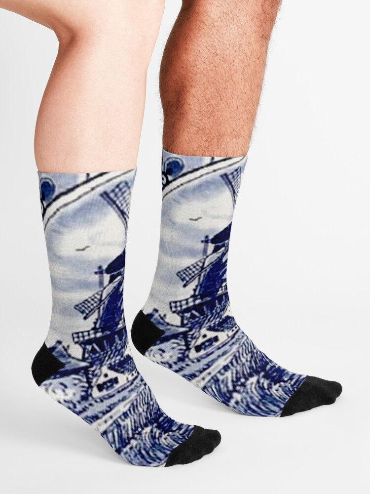 Alternate view of DUTCH BLUE DELFT: Vintage Windmill Print Socks