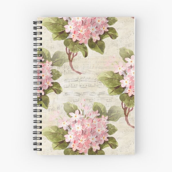 Aperçu de l'œuvre Hortensias roses sur des partitions de crème vintage créée et vendue par 13Moons.